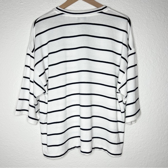 Vince Striped Wide Sleeve T-Shirt White Black Casual Soft Stretch size XL - Picture 5 of 8